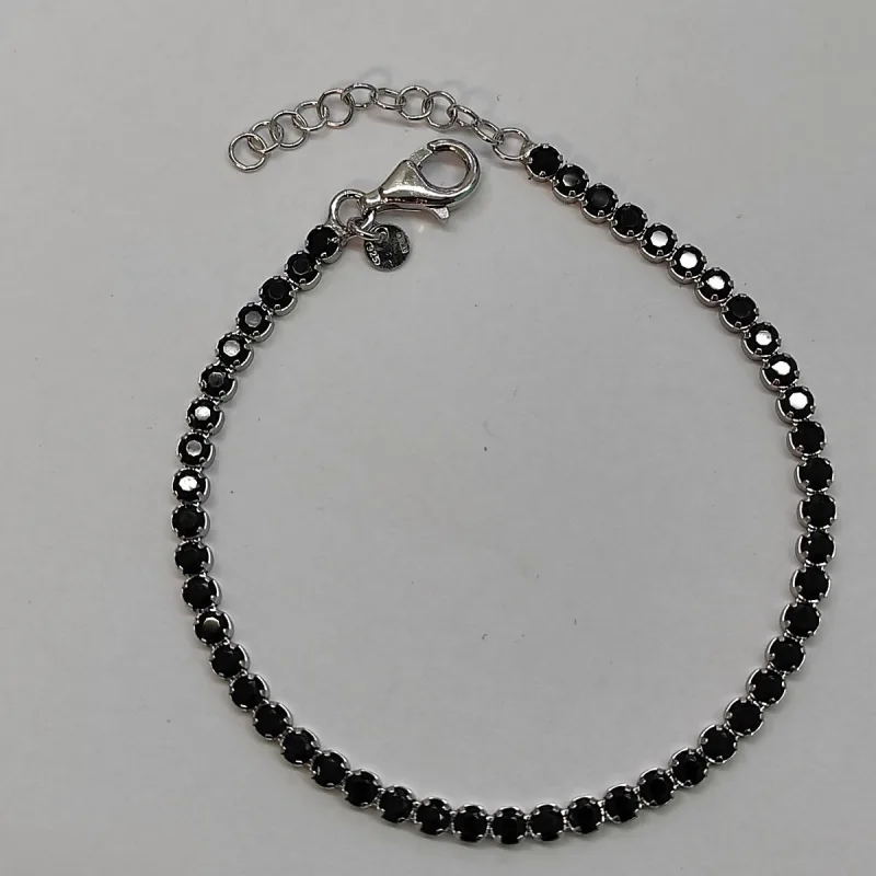 nár tennis černé zirkony 3mm Rh dĺžka náramku 16+3cm