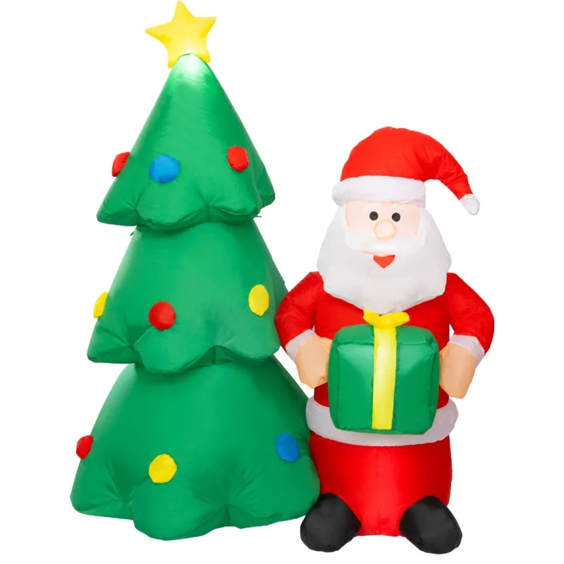 Dekorácia MagicHome Vianoce, Santa so stromčekom, 12xLED, IP44, 75x113x148 cm