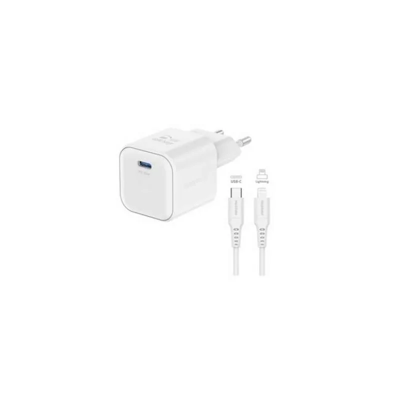 Swissten síťový adaptér gan 1x usb-c 20w power delivery bílý + datový kabel usb-c/lightning 1,2 m bílý (22070140)