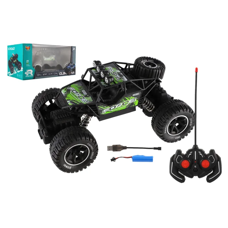 Teddies Auto RC Off-Road plast 26cm 27MHz nabíjací pack+baterie so svetlom, zelené