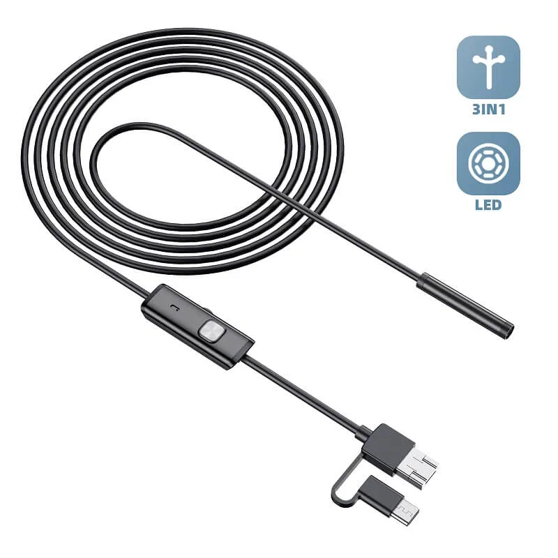 W-Star Endoskopická kamera UCAM8x2 sonda 8mm 2m měkký kabel HD USB konektor 3v1 UCAM8x2