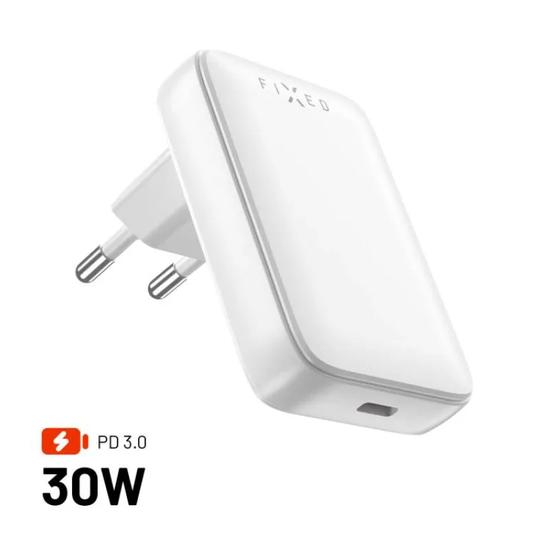 Sieťová GaN nabíjačka FIXED Slim s USB-C, PD, 30W (FIXCG30S-C-WH)
