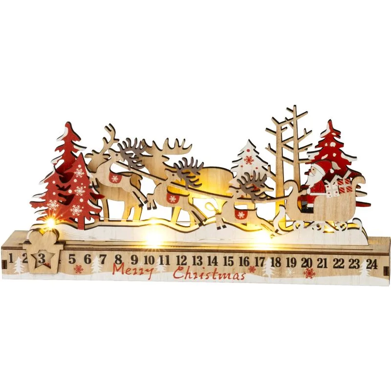 Dekorácia MagicHome Vianoce, Santa na saniach, 8xLED teplá biela, 2xAAA, IP20, 35x6x16 cm