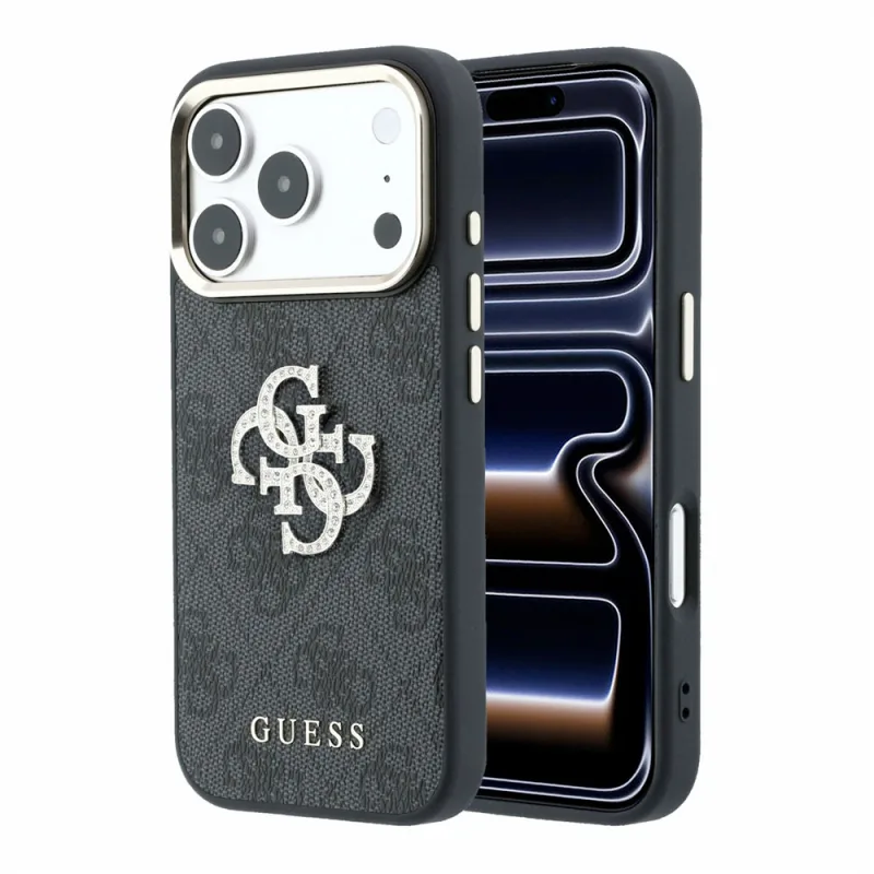 Guess PU 4G Strass Metal Logo kryt iPhone 18 Pro Max čierny 57983131116