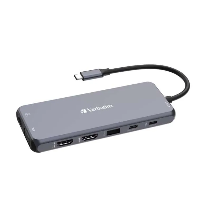 VERBATIM Hub USB-C Pro Multiport 14 Port, 5x USB-A, 2x USB-C, 2x HDMI, 1xVGA, RJ45, 3.5mm Jack audio, microSD/SD, šedá (32154)