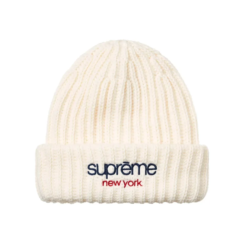 Supreme Classic Logo Chunky Ribbed Beanie (FW26) Natural Cream White - OS