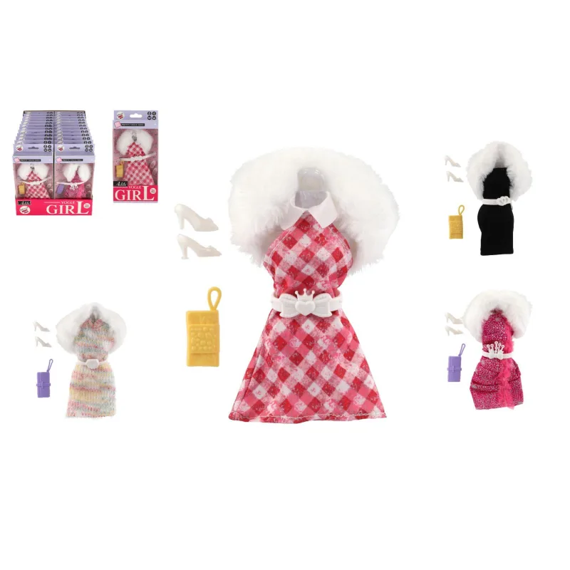 Teddies Šaty/Oblečky s doplnkami na bábiky mix druhov v krabičke 11x23cm