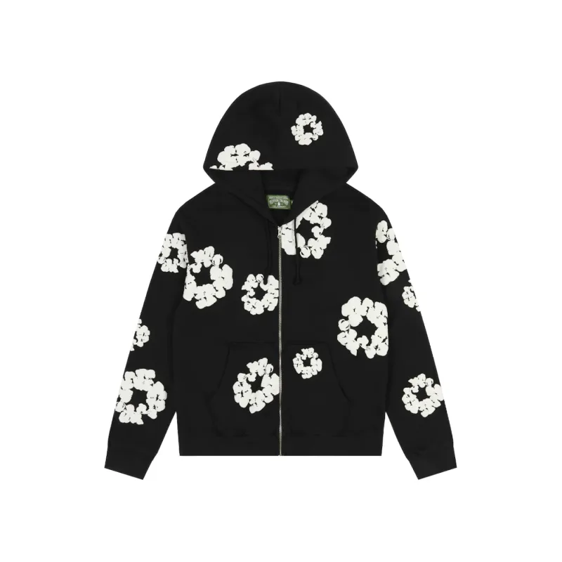 Denim Tears Cotton Wreath Zip Up Hoodie Black - M