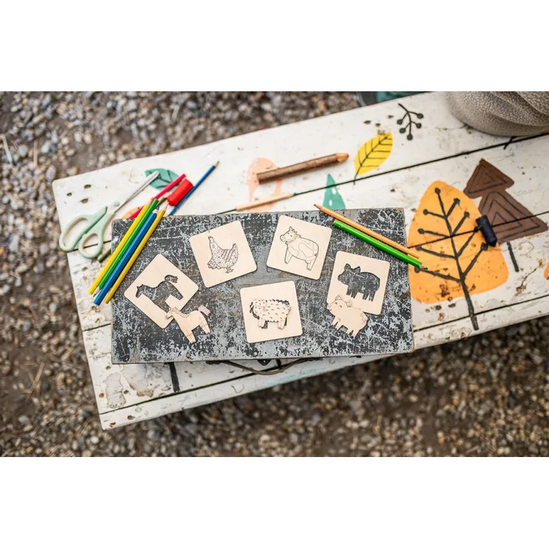 BeWooden Lišiacke vkladacie puzzle 4 v1 - Farma