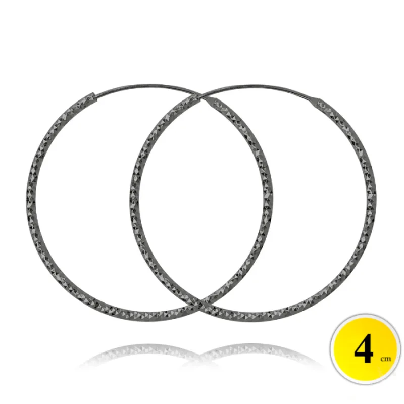 Čierne brúsené strieborné náušnice CIRCLES 4 cm MINET JMAN0392BE04