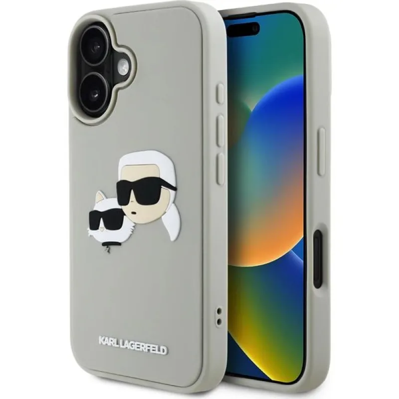 Karl Lagerfeld 3D Rubber Double Heads kryt iPhone 16 béžový