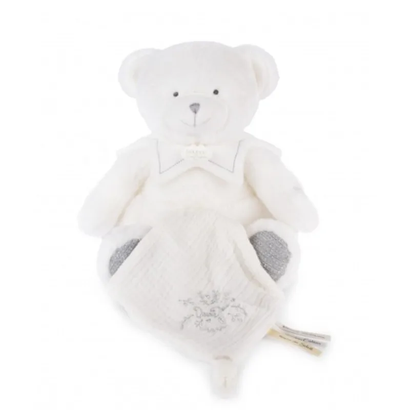 Doudou et Compagnie Paris Doudou Darčeková sada Plyšový medvedík s dečkou 30 cm sivý