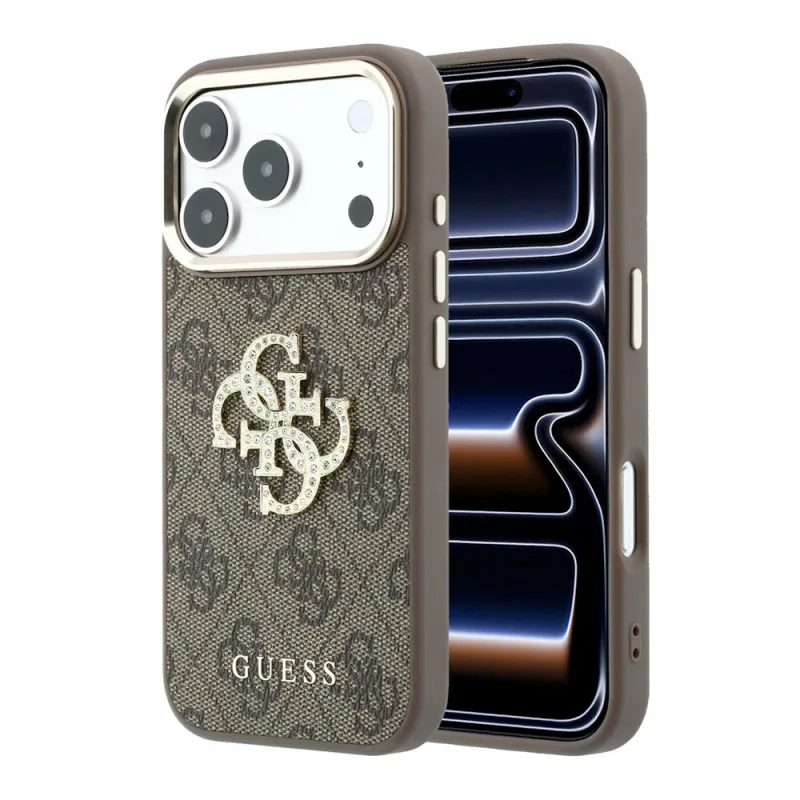 Guess PU 4G Strass Metal Logo kryt iPhone 18 Pro Max hnedý 57983131118