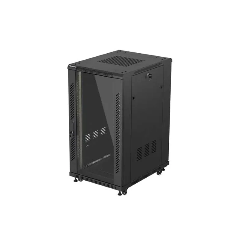 LANBERG INSTALAČNÍ SKŘÍŇOVÝ ROZVADĚČ 19" 22U 600X800 ČERNÉ SKLENĚNÉ DVEŘE (PLOCHÉ BALENÍ) FF01-6822-12B