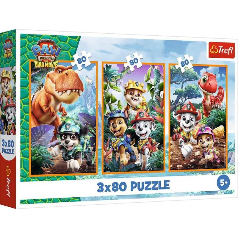 Trefl Puzzle 3v1 Labková patrola/Paw Patrol Dino Movie: Dinosauří hrdinovia 3x80 dielikov v krabici
