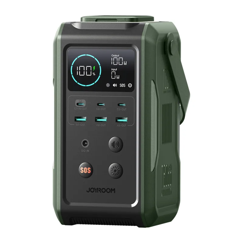 Powerbanka Joyroom JR-PBF10 75000mAh 100W 3x USB-C 3x USB-A so skladacou baterkou a rukoväťou - zelená