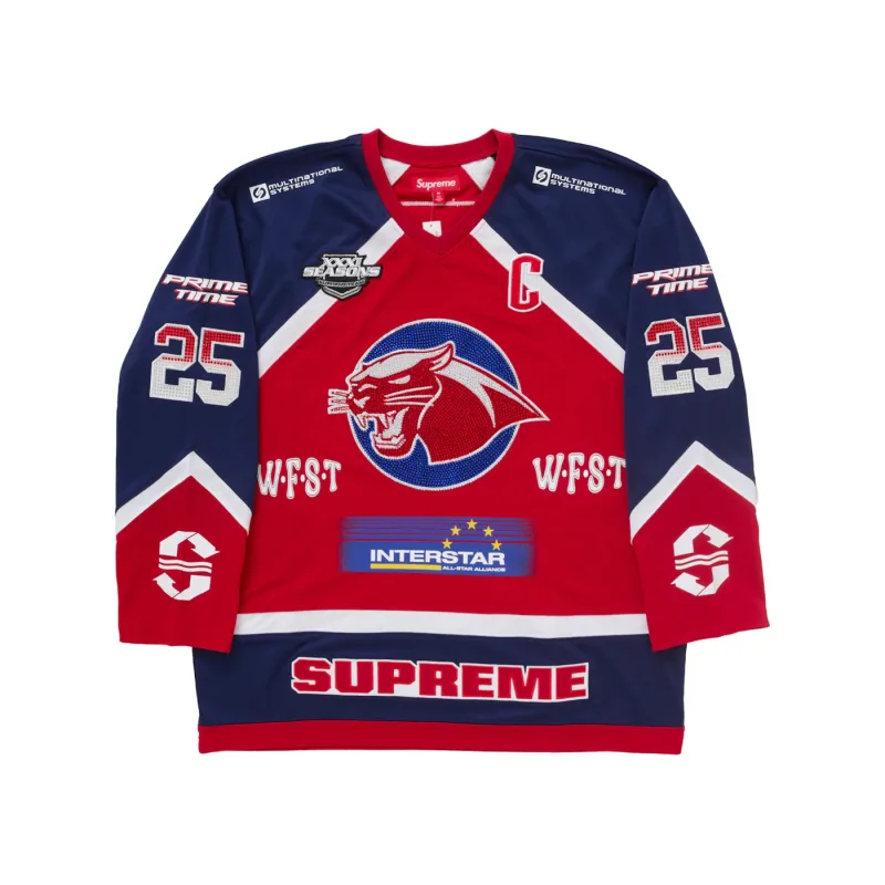 Supreme Rhinestone Hockey Jersey Red - M