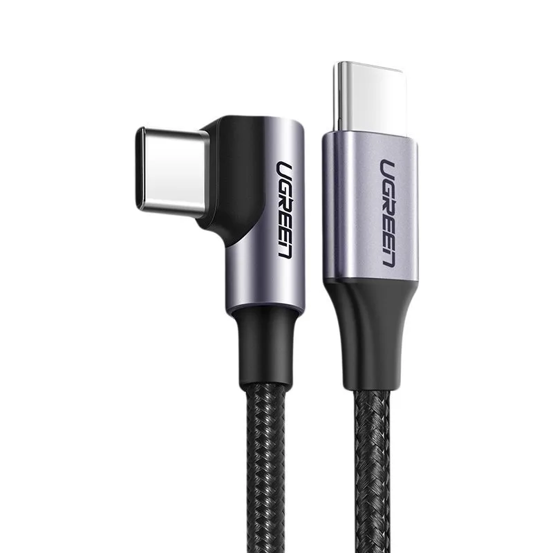 Ugreen US255 50125 USB-C (priamy) / USB-C (uhlový) PD QC kábel 60W 3A 2m - sivý