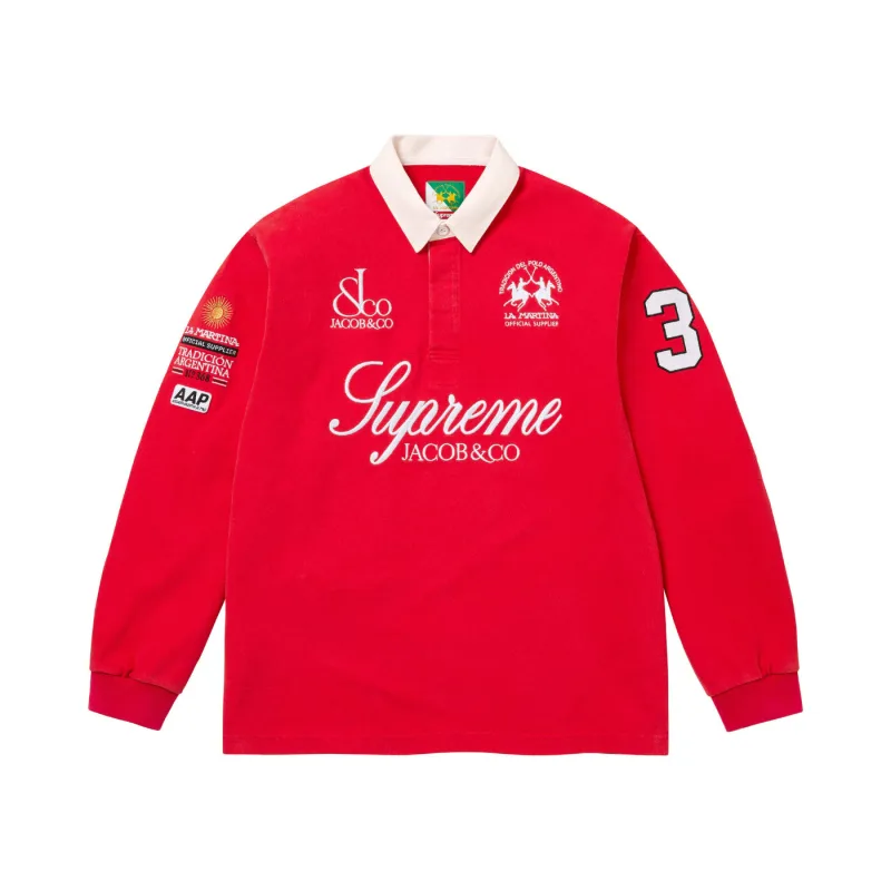 Supreme La Martina Jacob & Co Rugby Long Sleeve Polo Red - M