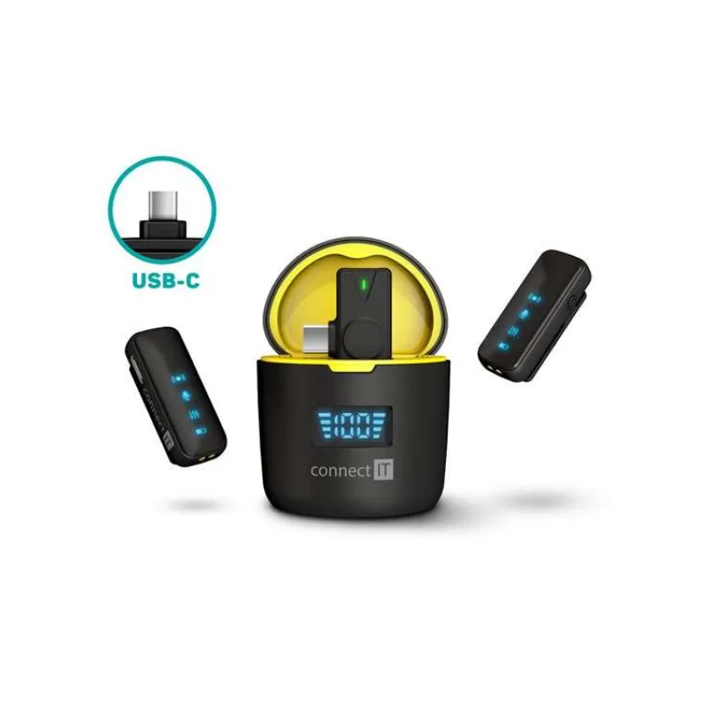 CONNECT IT Wireless mikrofon ClipMic Pro USB-C (2 ks + receiver) set ČERNÝ (CMI-1020-BK)