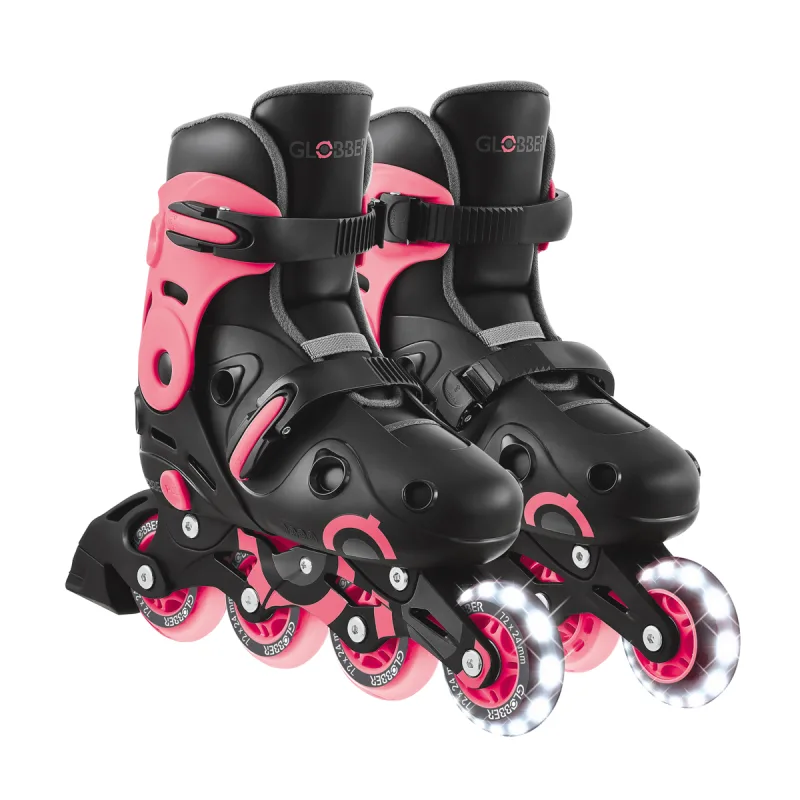 GLOBBER Inline korčule GO SKATES so svietiacim predným kolieskom veľ. 34-37, čierno-ružové
