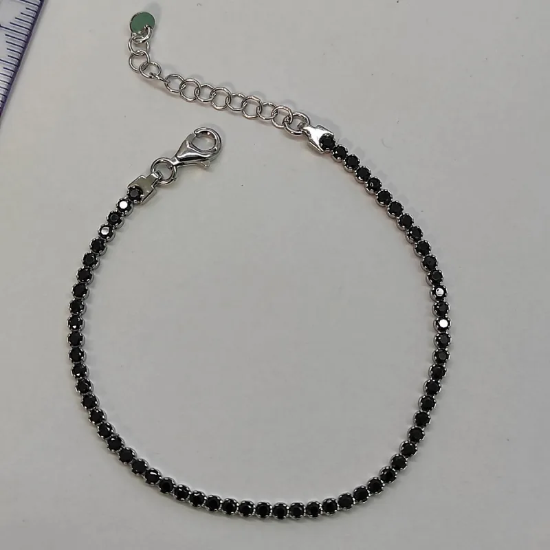 nár tennis černé zirkony 2mm Rh dĺžka náramku 16+3cm