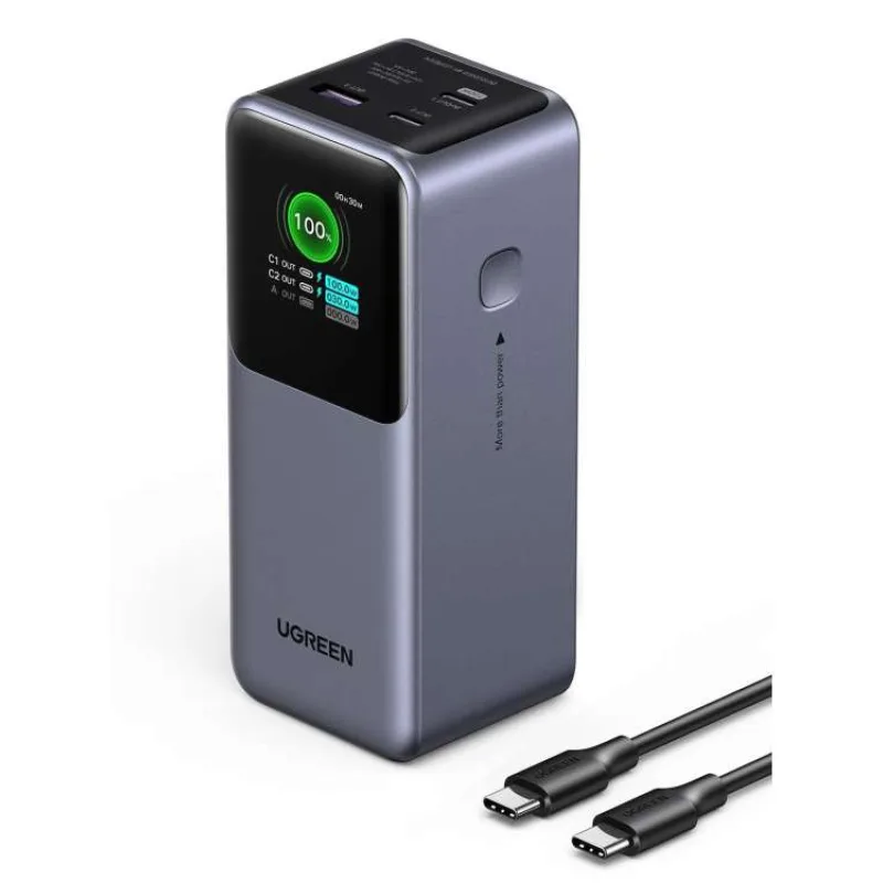 UGREEN powerbanka s rychlým nabíjením 20000mAh 3-port s displejem, Li-ion, 130W, 2x USB-C, 1x USB-A, stříbrná (35524B)