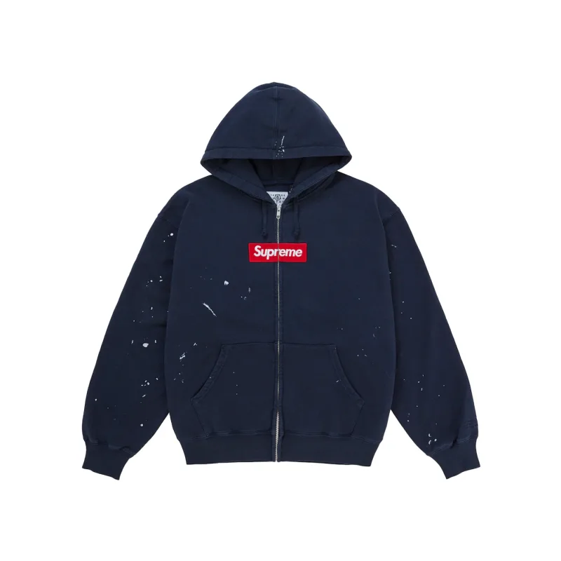 Supreme MM6 Maison Margiela Box Logo Zip Up Hooded Sweatshirt Navy - L