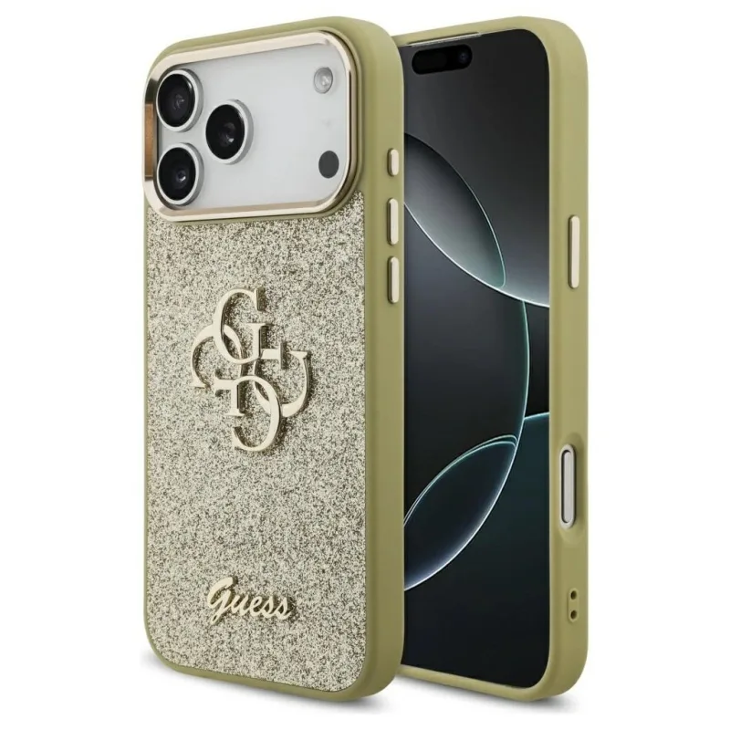 Guess PU Fixed Glitter 4G Metal Frame kryt iPhone 17 Pro Max zlatý…