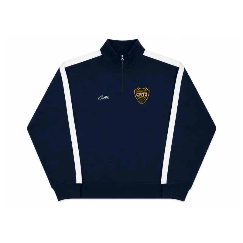 Corteiz Boca Fleece Quarter Zip Long Sleeve Hoodie Navy - L