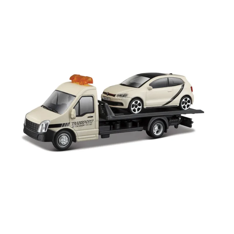 Bburago – STREET FIRE, Prepravné vozidlo Flatbed Transport + VW Polo GTI Mark 5, 1:43