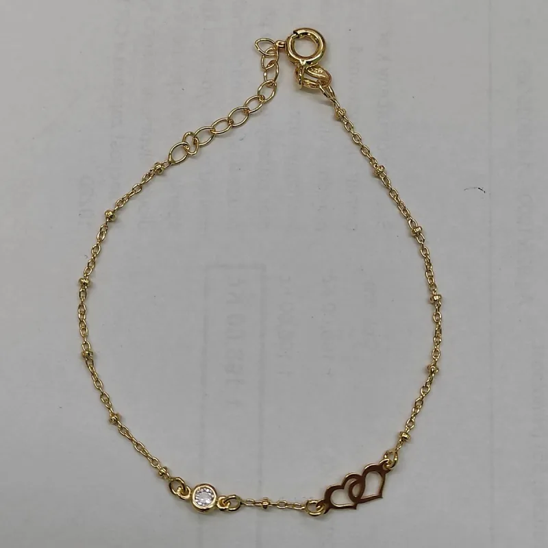 nár zlacený se srdíčky a CZ dĺžka náramku 16+3cm