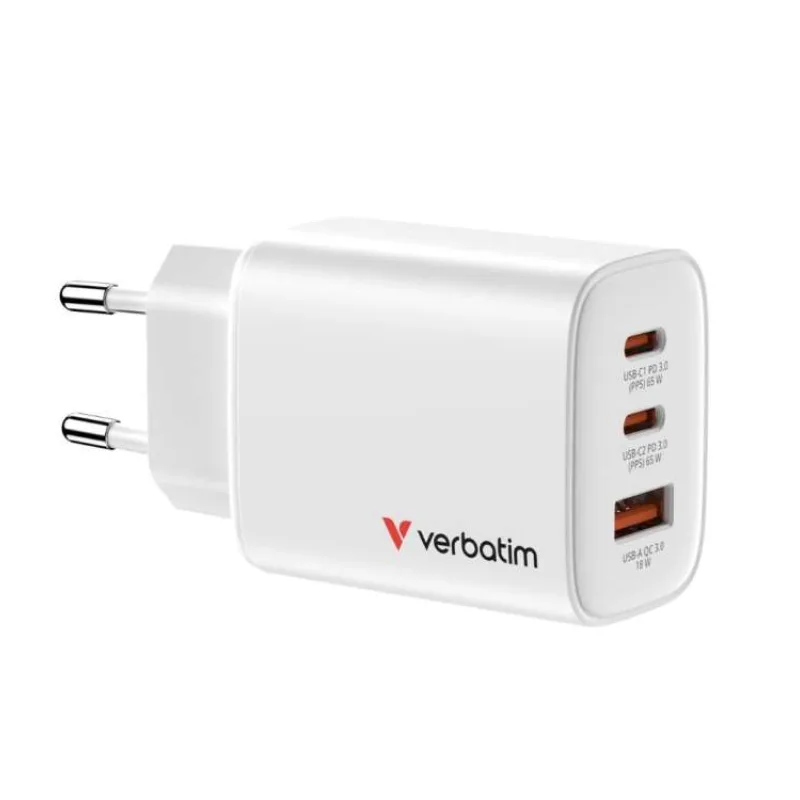 VERBATIM GaN Nabíječka Essentials 65W, 2xUSB-C, 1xUSB-A, bílá (32353)