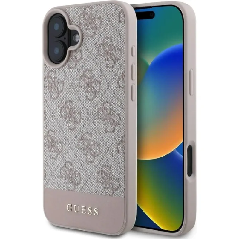 Guess PU 4G Stripe kryt iPhone 16 ružový