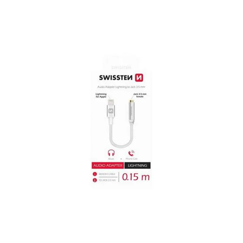 Swissten audio adaptér textile lightning /jack(samice) 0,15 m stříbrný (73501212)
