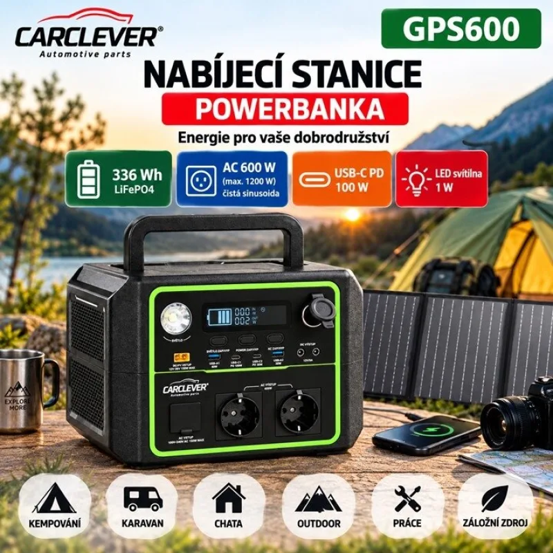 Nabíjecí stanice CARCLEVER - powerbanka, 336 Wh, AC-600W GPS600