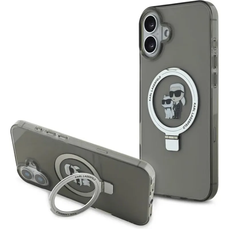 Karl Lagerfeld Ringstand Karl and Choupette MagSafe kryt iPhone 16 čierny