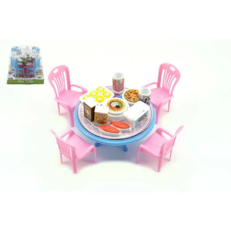 Teddies Stôl a stolička s doplnkami plast 12cm asst 3 farby