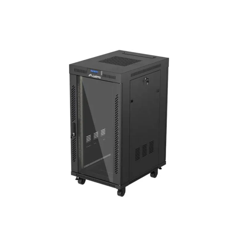 19" VOLNĚ STOJÍCÍ RACKOVÁ SKŘÍŇ 22U 600X800 ČERNÉ SKLENĚNÉ DVEŘE LANBERG (PLOCHÉ BALENÍ) V2 FF01-6822-12BL