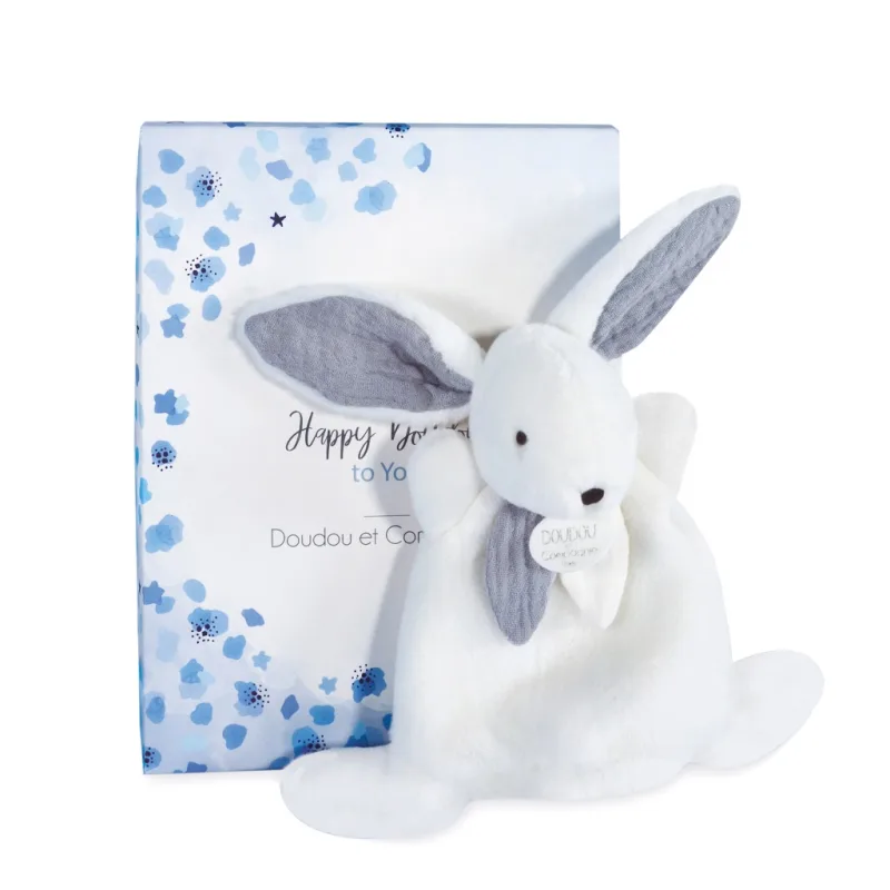 Doudou et Compagnie Paris Doudou Darčeková krabička modrá - mini zajačik 17 cm