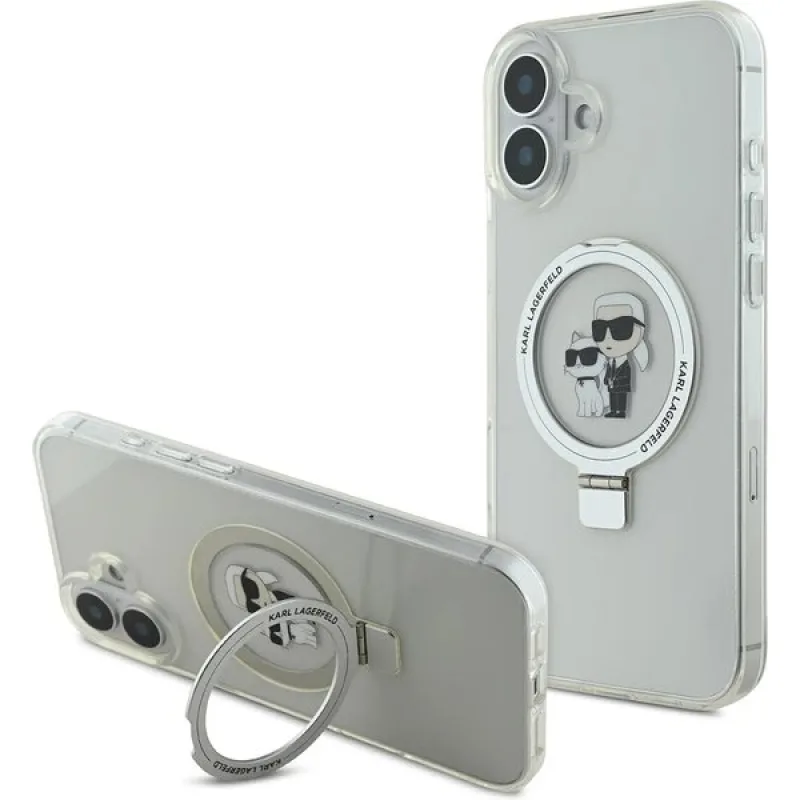 Karl Lagerfeld Ringstand Karl and Choupette MagSafe kryt iPhone 16 biely