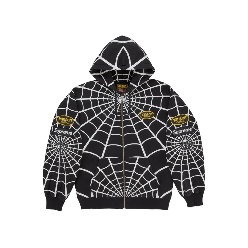 Supreme Vanson Leathers Spider-Man Zip Up Hooded Sweatshirt Black - XXL