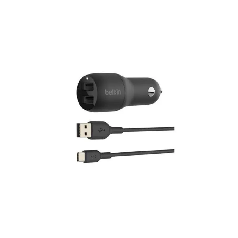 Belkin BOOST CHARGE 24W Duální USB-A nabíječka do auta + 1m USB-C kabel, černá (CCE001bt1MBK)