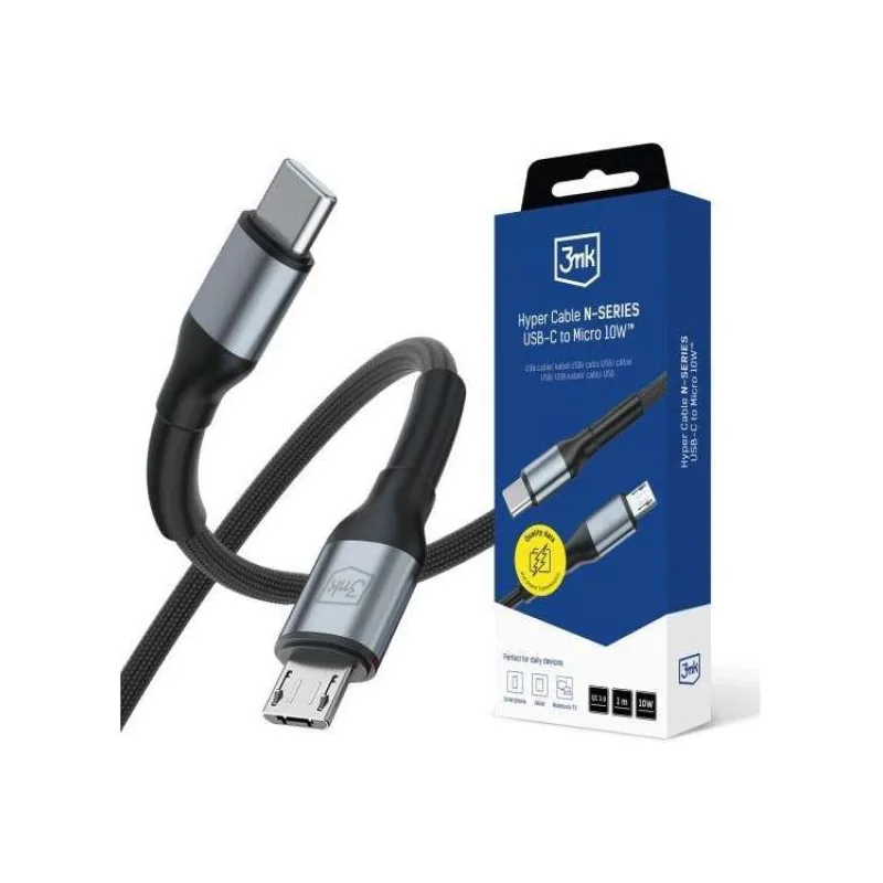 3mk Hyper Cable N-SERIES C to Micro 1m QC 3.0 5V/2A 10W Black (5903108739214)