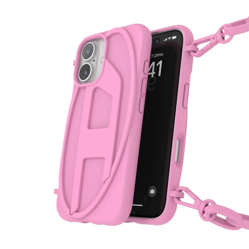 Diesel kryt pre iPhone 16 s retiazkou Oval D ružový 60175