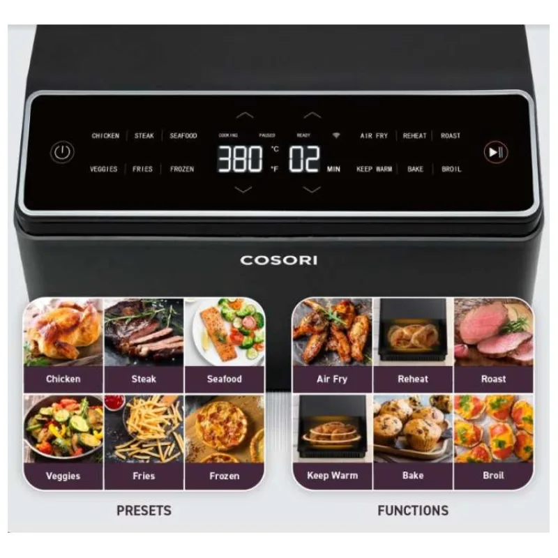 Cosori Dual Blaze 6.4L SMART horkovzdušná fritéza + 5x špíz a gril. rošt, black (CAF-P681S-KEUR)