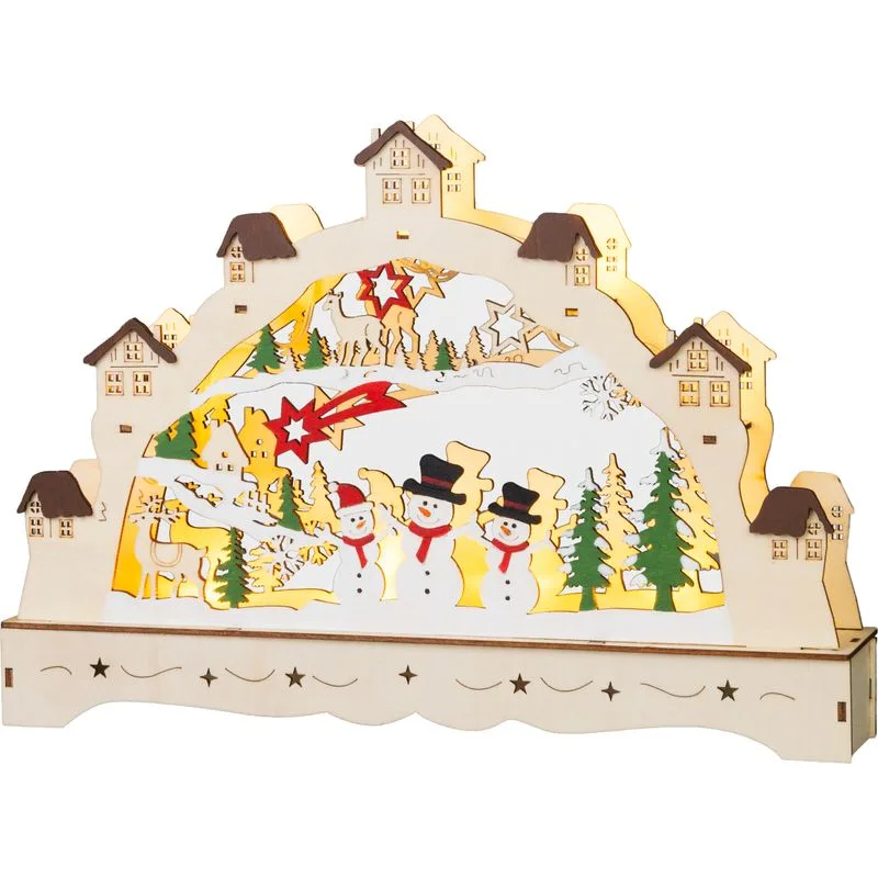 Dekorácia MagicHome Vianoce, Dedinka, 9xLED teplá biela, 2xAAA, IP20, 33x5x23,5 cm