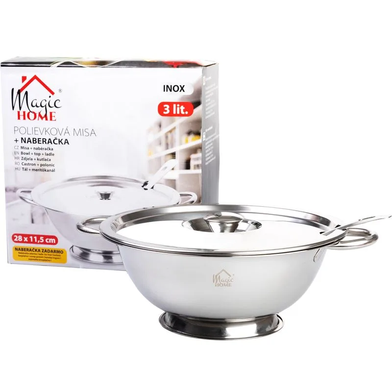 Polievková misa MagicHome s naberačkou, 3 l, nerezová