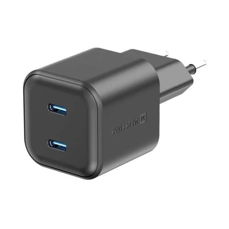 Swissten síťový adaptér gan 2x usb-c 20w power delivery černý (22070510)