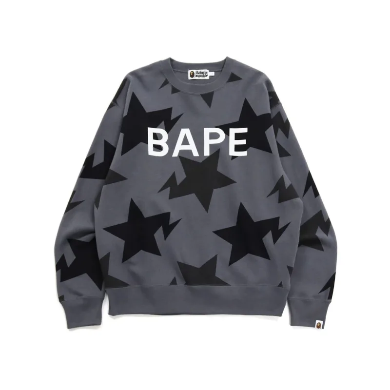 BAPE Sta Pattern Relaxed Fit Crewneck Black Grey - M